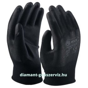   Fekete polyester kesztyű, fekete precíziós PU tenyéren mártott 7-as